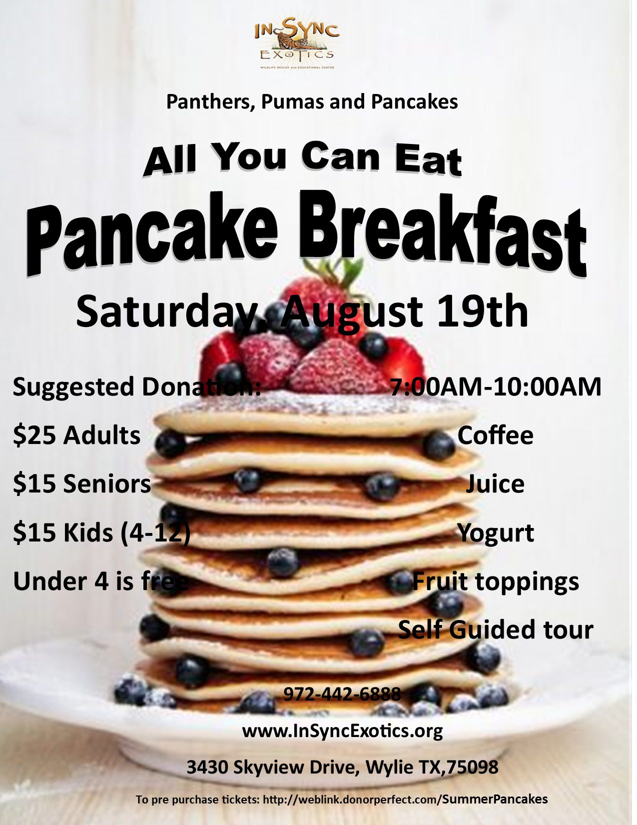 All You Can Eat Pancake Breakfast - Saturday August 19th